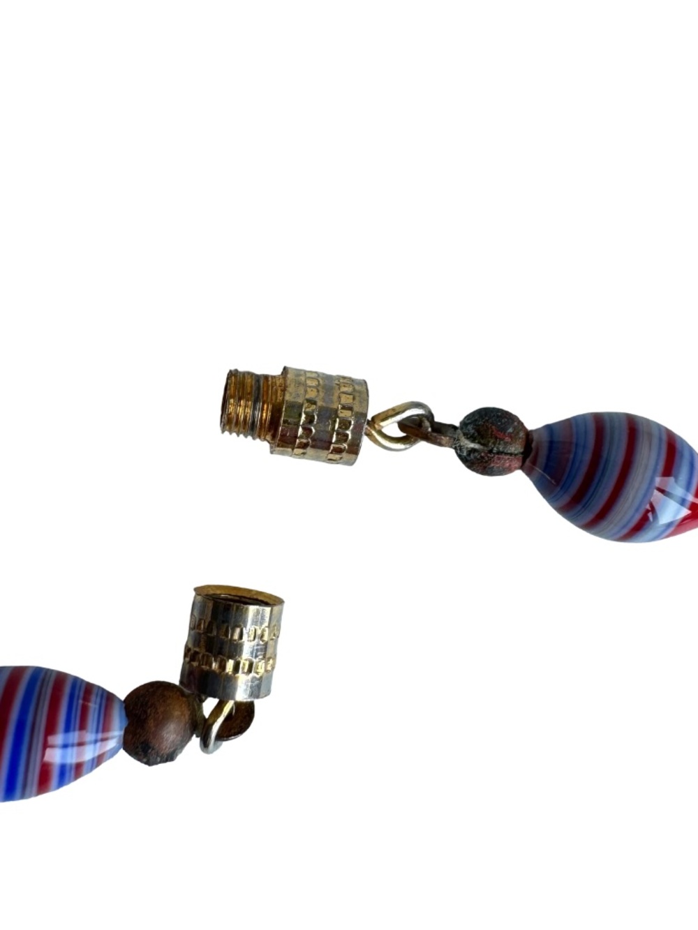 Vintage Striped Porcelain Bead Necklace Red White Blue Boho Festival Accessory - Picture 11 of 16